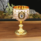 Vintage Embossed Metal Wine Goblet — Gemstone Accent Decorative Cup