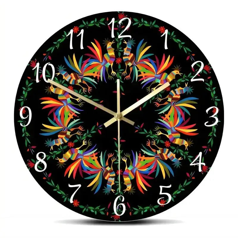 Otomi Bird Wall Clock — Mexican Folk Art Home Décor