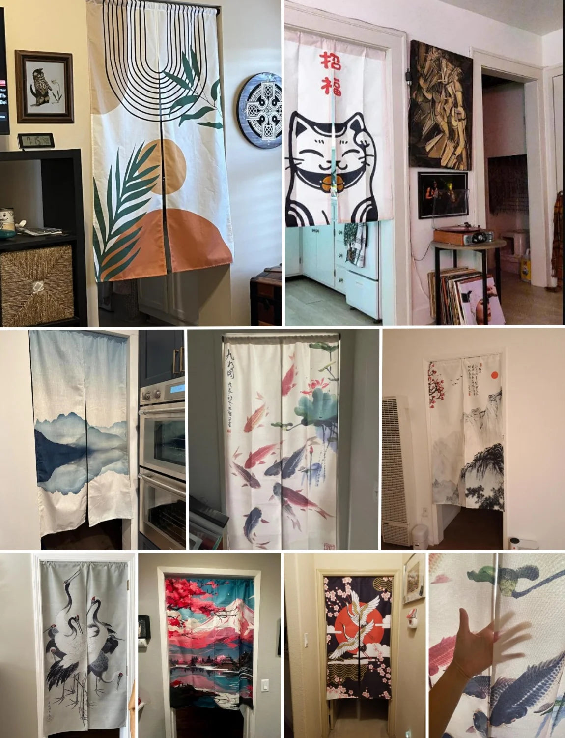 Traditional Japanese Wave Pattern Door Curtain Linen Durable Stylish Bedroom Kitchen Entrance Decor Partition Half Curtain