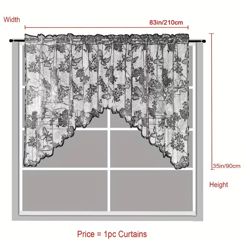 Lace Butterfly Sheer Curtain — French Rod Pocket Window Drape
