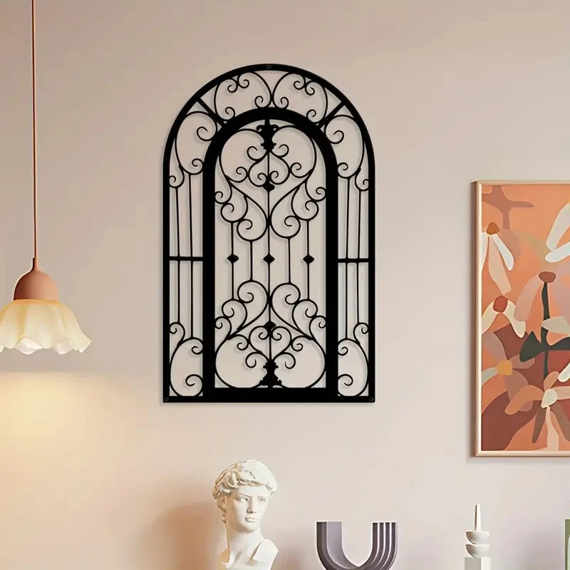 1Pc Craft decorations Vintage Arch Iris Metal Wall Sculpture - Indoor/Outdoor Decor for Front Door, Window Ledge, Patio Fence