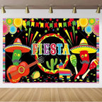 Mexican Fiesta Photo Backdrop — Cinco de Mayo Cactus & Guitar Party Banner