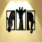 Safari Animal Metal Wall Art Set — 3-Piece Elephant, Giraffe & Zebra Décor