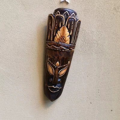Hand-Carved African Stone Mask — Wooden Wall Hanging