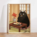 Japanese Ukiyo-e Style Funny Black Cat Bathroom Poster Print Canvas Painting Wall Art Picture for Kitchen Bathroom Home Decor
