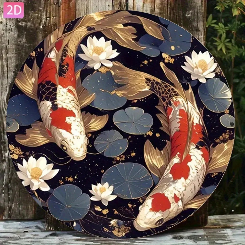 Vintage Goldfish Koi Pond Metal Wall Art — Japanese Décor Sign