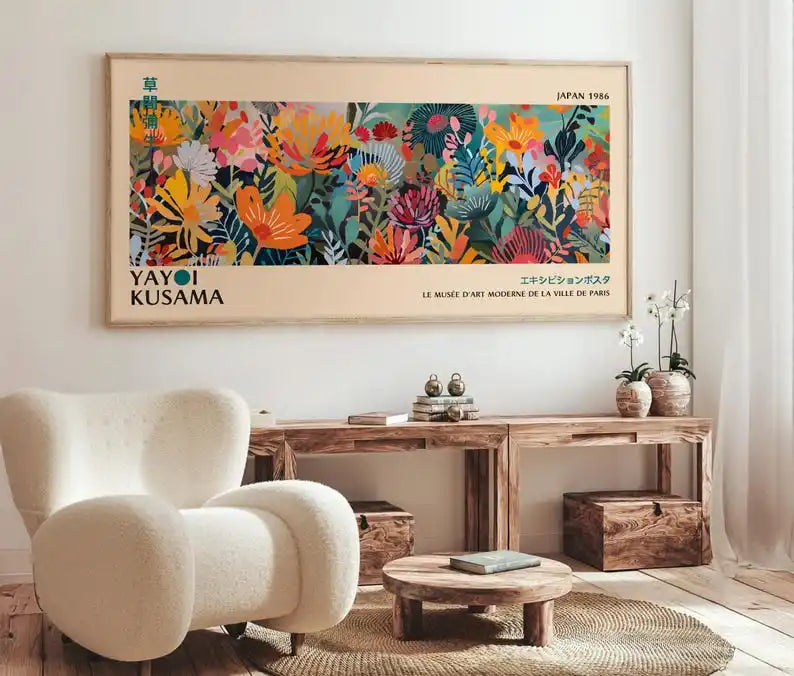 Large Yayoi Kusama Japanese Abstract Canvas Poster, Unframed Panoramic Modern Prints for Living Room and Bedroom Home Decortions