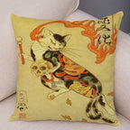 Samurai Cat Cushion Cover — Vintage Japanese Tattoo Art