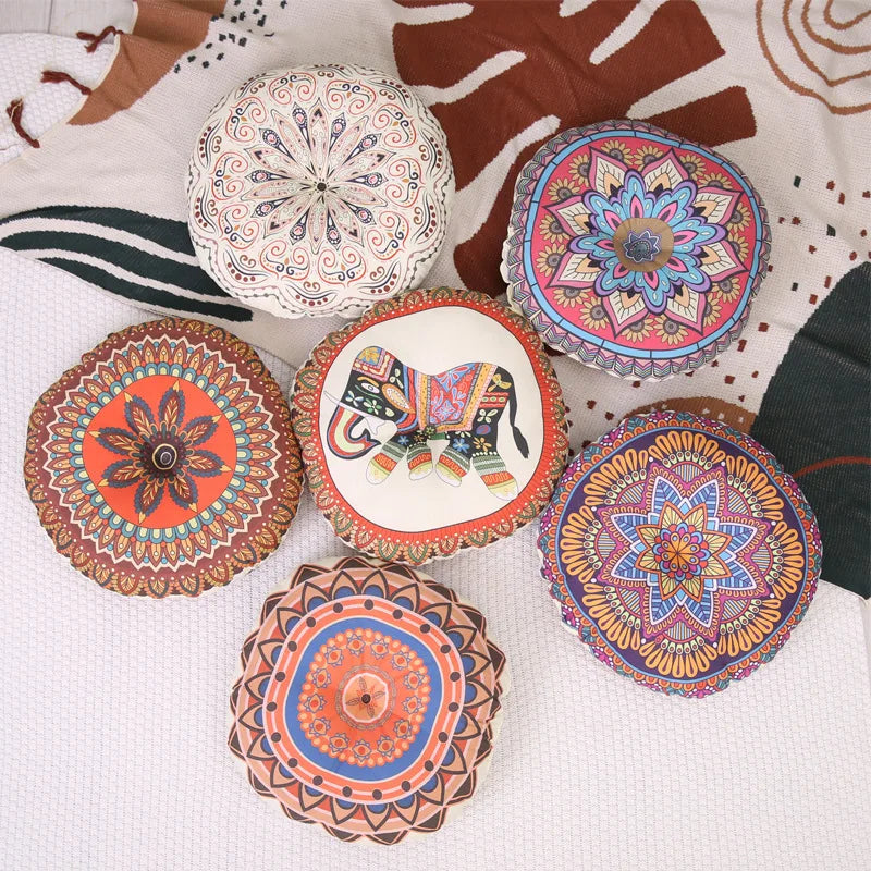 Vintage Ethnic Round Floor Cushion — Bohemian Tatami Seat Mat