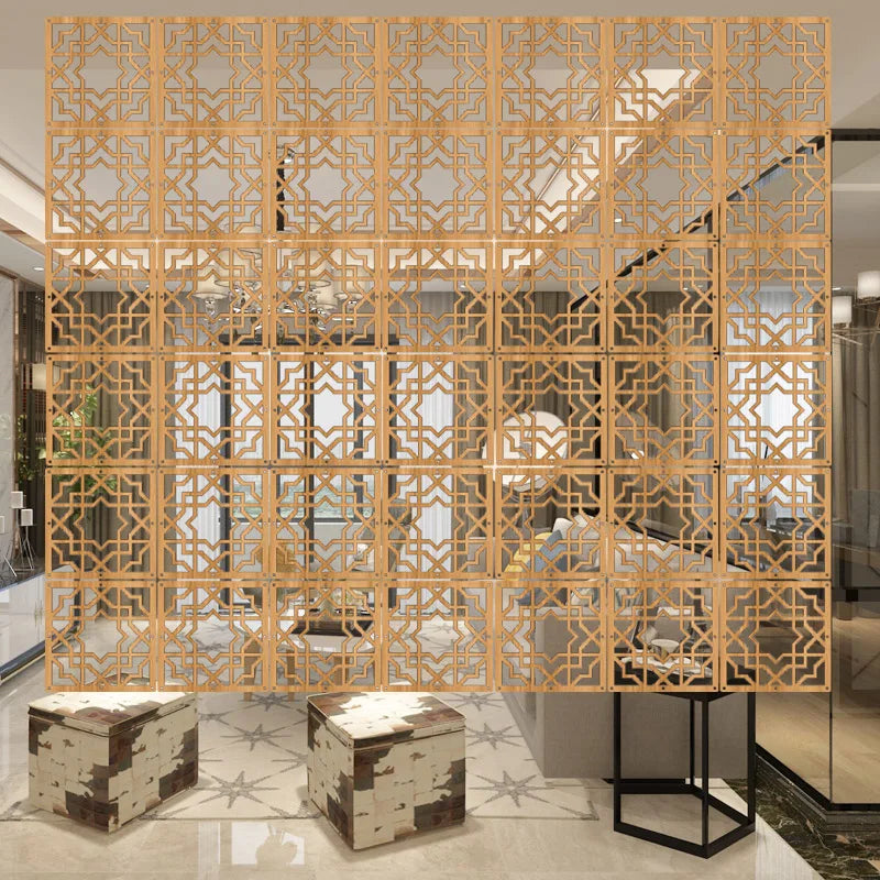 10pcs Room Hanging Screen Partition Guest Room Divider Panel wooden color Living Room Office Simple Hollowing Screen