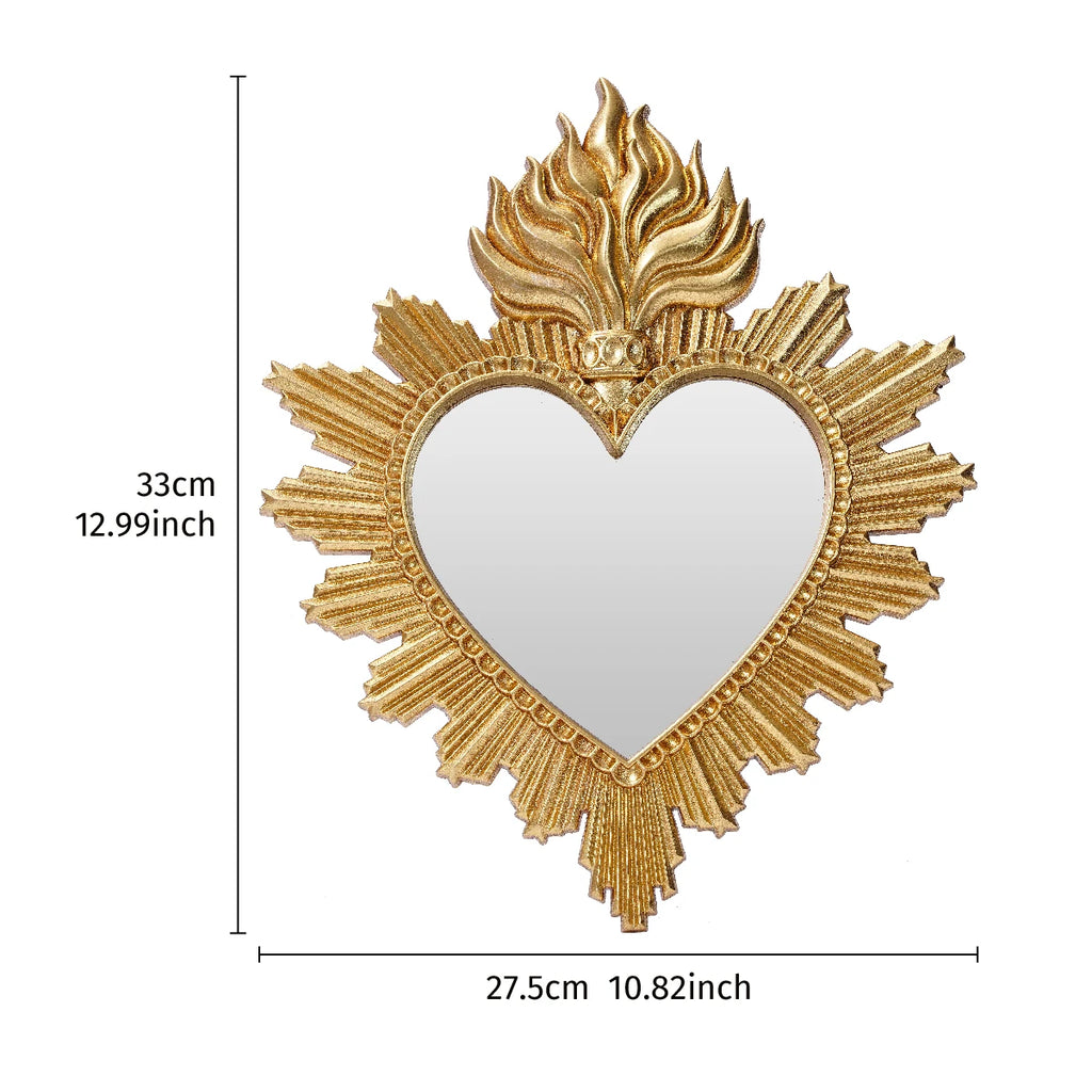 Sagrado Corazón Sacred Heart Hanging Mirror — Flame Heart Wall Pendant