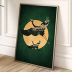 Japandi Flying Birds Wall Art — Sage Green & Gold Print