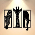 Safari Animal Metal Wall Art Set — 3-Piece Elephant, Giraffe & Zebra Décor