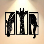 Safari Animal Metal Wall Art Set — 3-Piece Elephant, Giraffe & Zebra Décor
