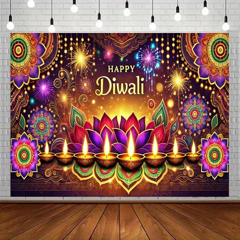 Diwali Lotus & Diya Mandala Tapestry — Indian Festival Wall Art