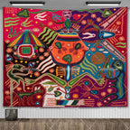 Huichol-Inspired Mexican Yarn Art Tapestry Wall Hanging – Vibrant Mandala Home Decor