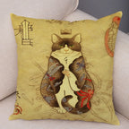 Samurai Cat Cushion Cover — Vintage Japanese Tattoo Art