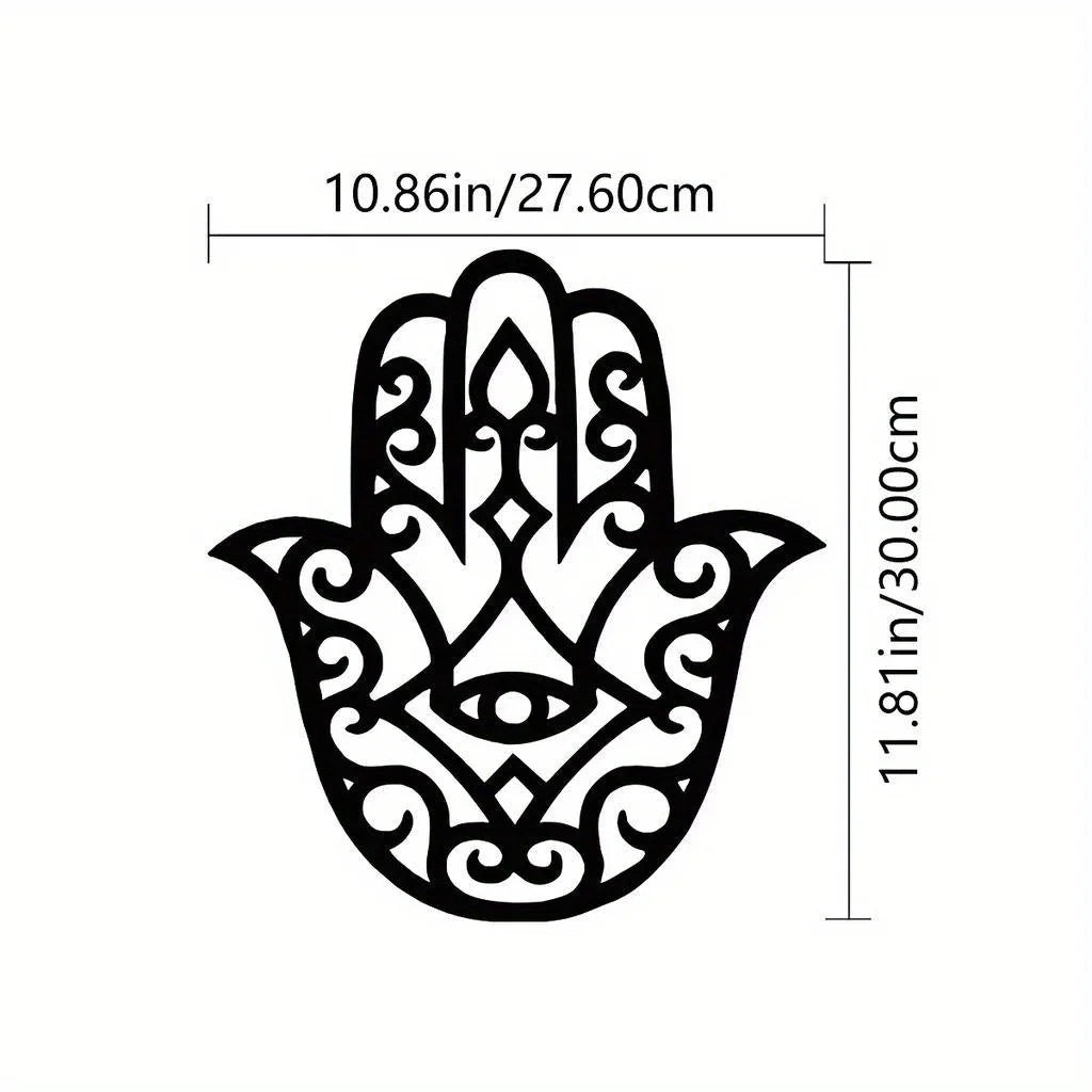 Moroccan Khamsa Cutout Wall Art — Black Metal Hand of Fatima Sign