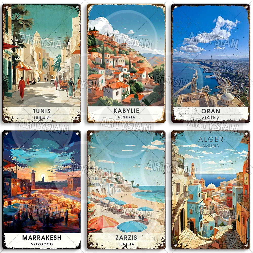 Maghreb Cityscape Metal Sign — North African Travel Wall Décor