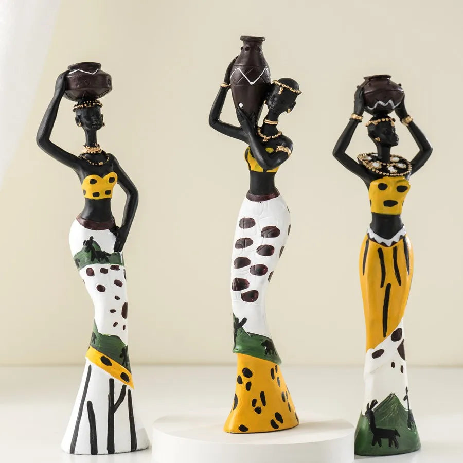 African Women Sculpture Set — 3-Piece Resin Figurines