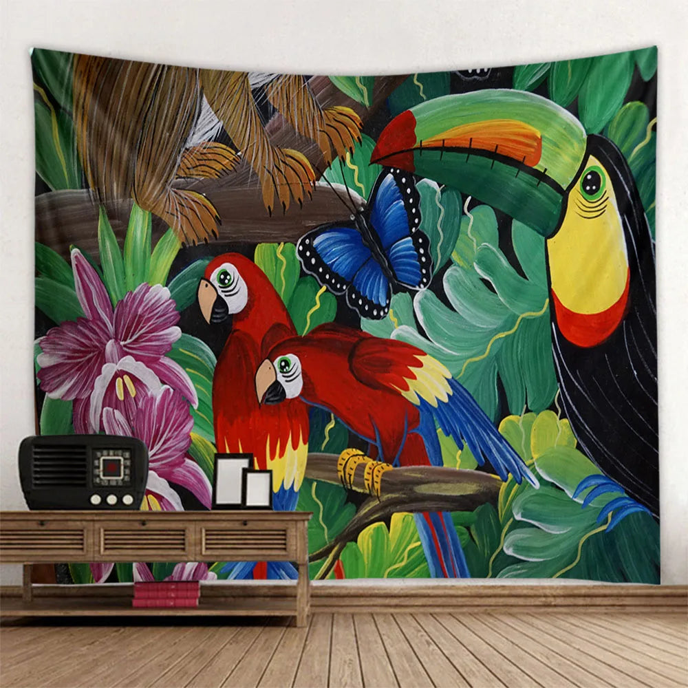 Tropical Jungle Bird Tapestry — Wall Hanging & Beach Mat