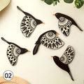Wooden Bird Wall Sculpture Set — 5-Piece Vintage Hanging Art