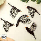 Wooden Bird Wall Sculpture Set — 5-Piece Vintage Hanging Art
