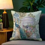 Taj Mahal Peacock Garden Cushion Cover — Mughal-Inspired Decorative Pillowcase
