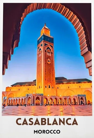 Casablanca & Marrakesh Travel Poster — Moroccan Architecture Canvas Print