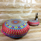 Indian Mandala Round Floor Cushion Cover — Boho Pom-Pom Pouf Cover