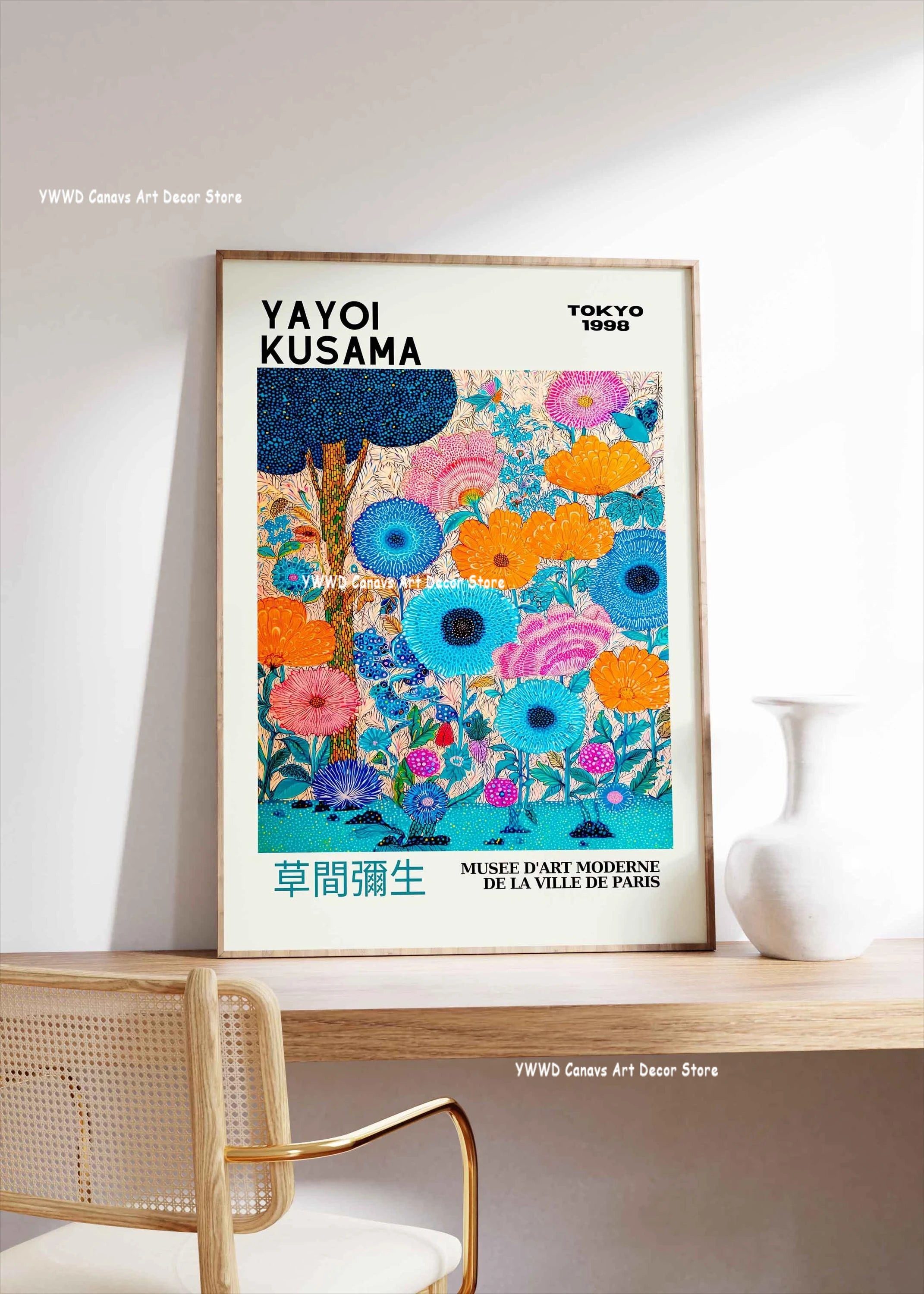 Yayoi Kusama Pink Jellyfish Canvas Poster Japan Mount Fuji Abstract Geometric Wall Art Prints Used in Modern Museum Home Decor