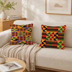 Kente pattern cushion covers in a living room