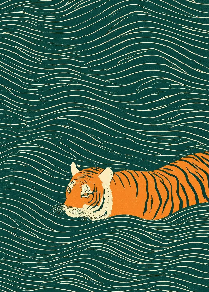Ukiyo-e Tiger Canvas Wall Art — Japandi Wave Print