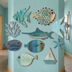 Rustic Ocean Fish Wall Art — 10-Piece Wooden Decorative Plates
