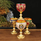 Vintage Embossed Metal Wine Goblet — Gemstone Accent Decorative Cup