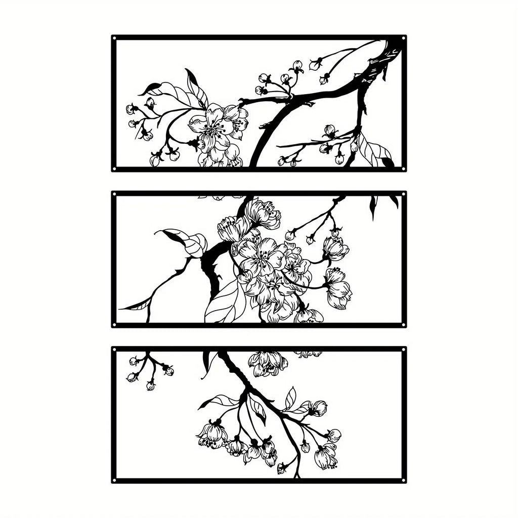 Peach Blossom Metal Wall Art — Japanese Floral Home Décor