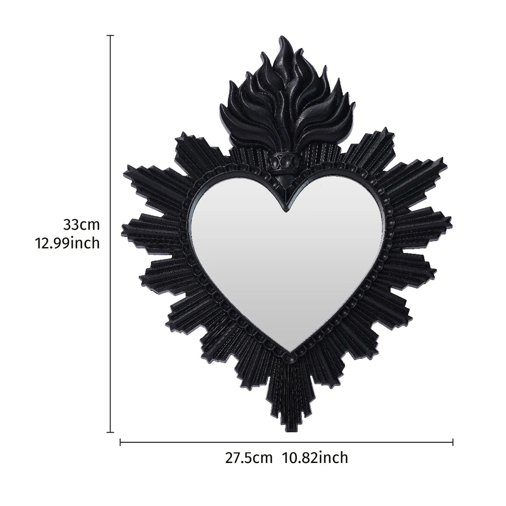 Sagrado Corazón Sacred Heart Hanging Mirror — Flame Heart Wall Pendant