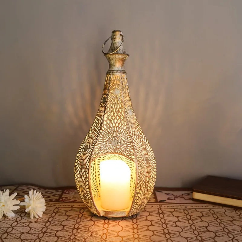 Moroccan Iron Lantern — Hand-Pierced Hanging Candle Holder