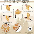 Wooden Bird Wall Sculpture Set — 5-Piece Vintage Hanging Art