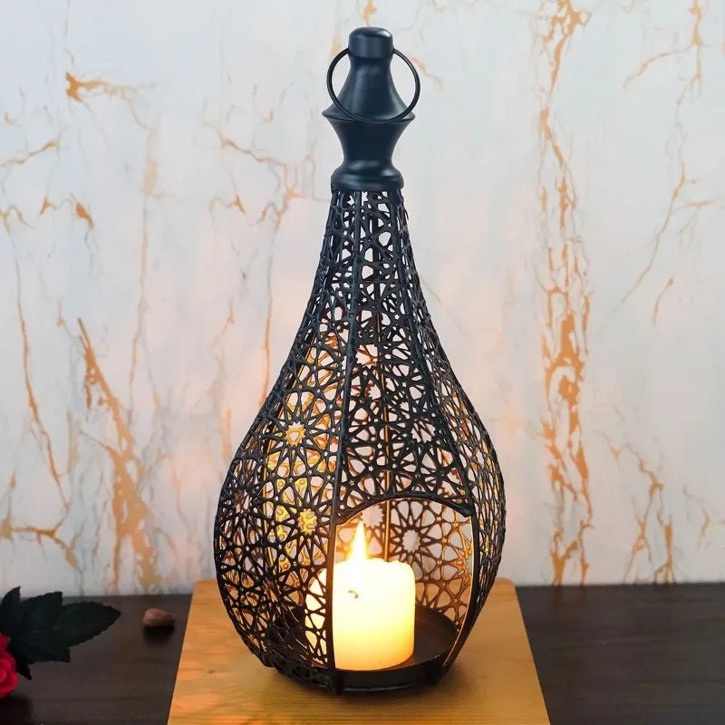 Moroccan Iron Lantern — Hand-Pierced Hanging Candle Holder