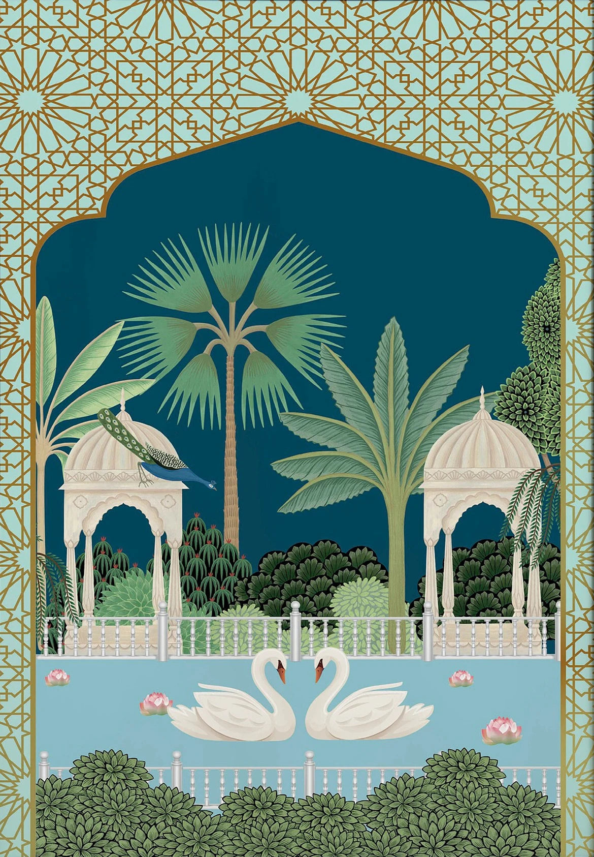 Royal Peacock & Elephant Canvas Print — Indian Wall Art