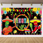 Mexican Fiesta Photo Backdrop — Cinco de Mayo Cactus & Guitar Party Banner