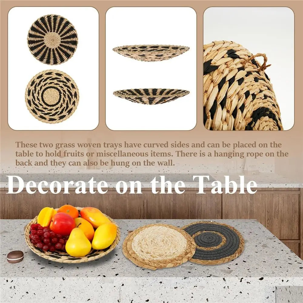 Boho Seagrass Wall Basket Set — Handwoven Rattan Wall Art