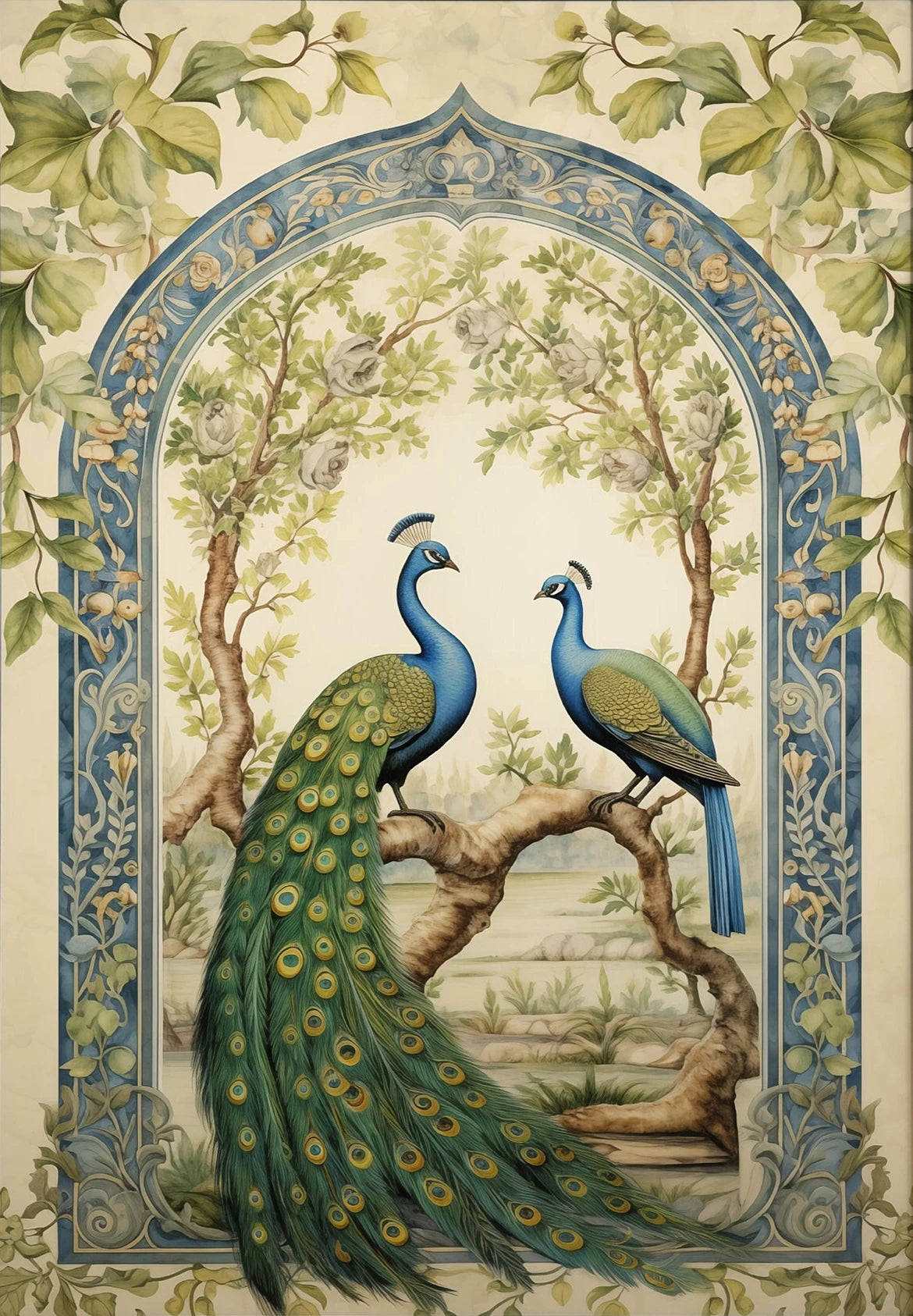 Royal Peacock & Elephant Canvas Print — Indian Wall Art