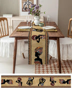 African Woman Linen Table Runner — Boho Farmhouse Style