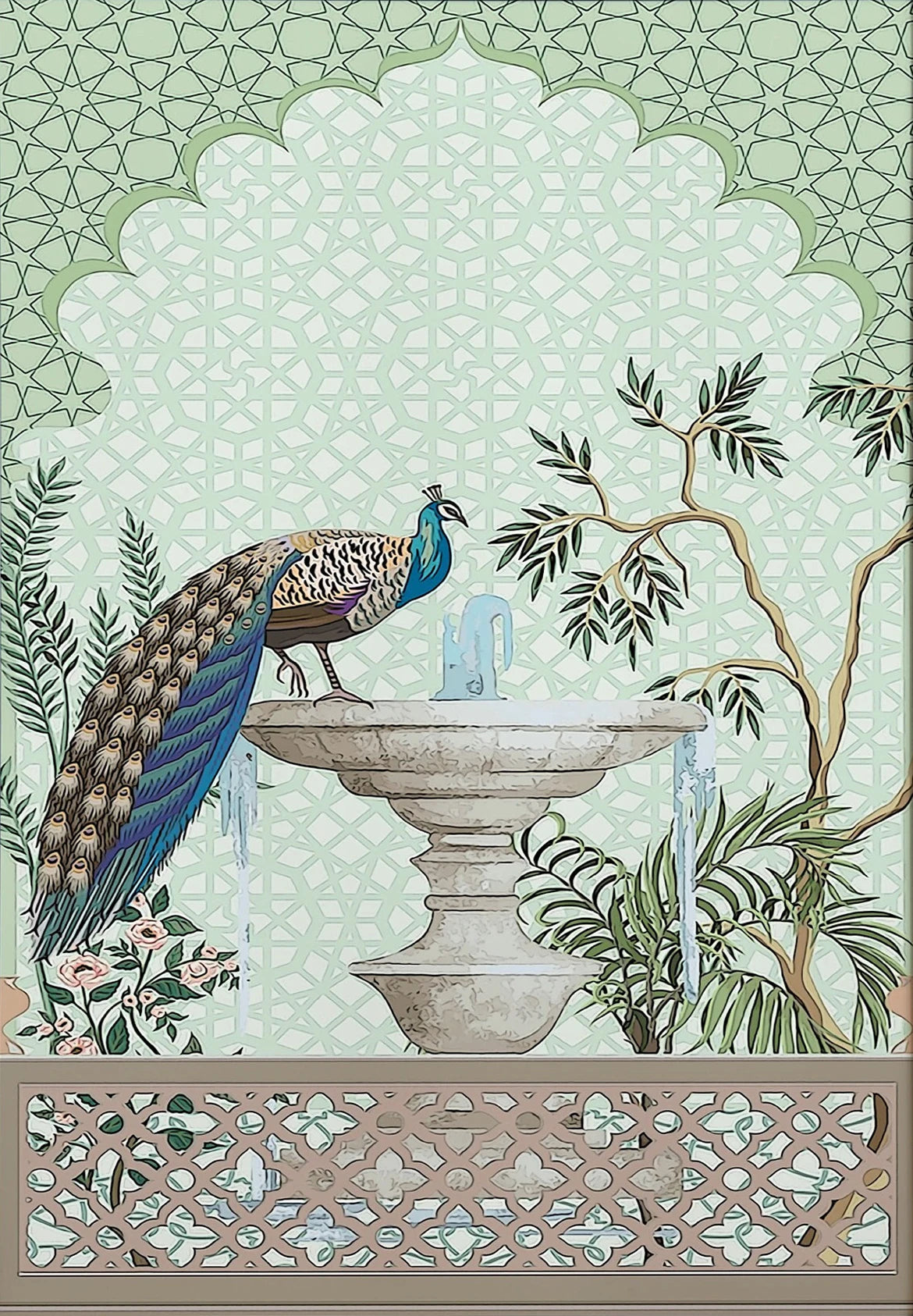 Royal Peacock & Elephant Canvas Print — Indian Wall Art