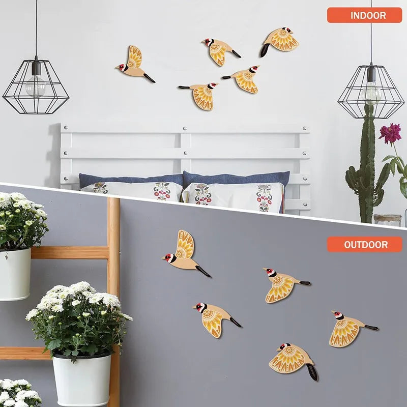 5Pcs Wooden Bird Wall Decor Hollow Out Bird Sculpture Art Vintage Decor Living Room Kitchen Wall Hanging Figurines Ornament