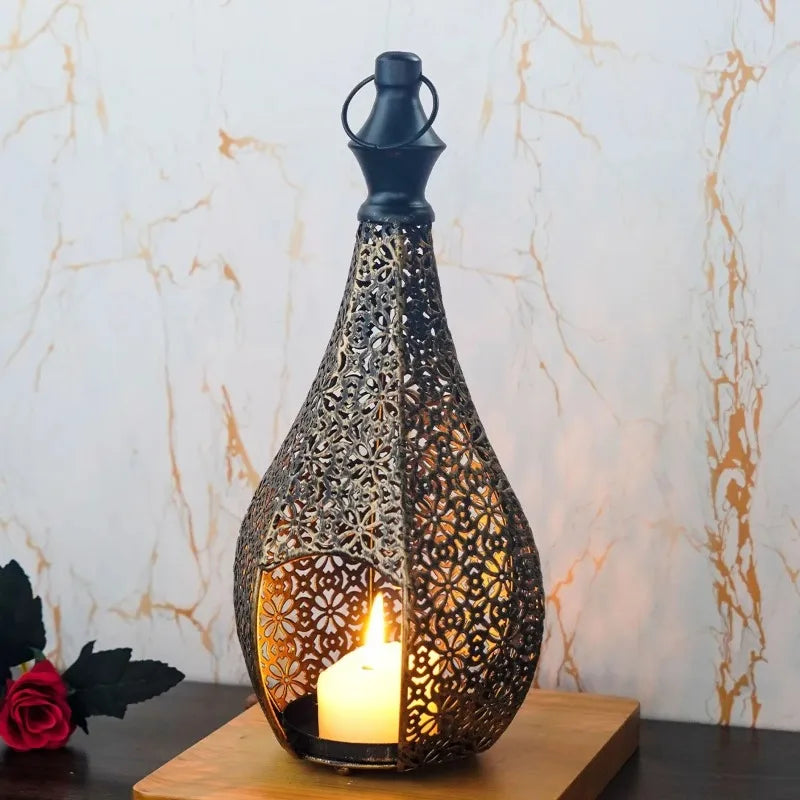 Moroccan Iron Lantern — Hand-Pierced Hanging Candle Holder