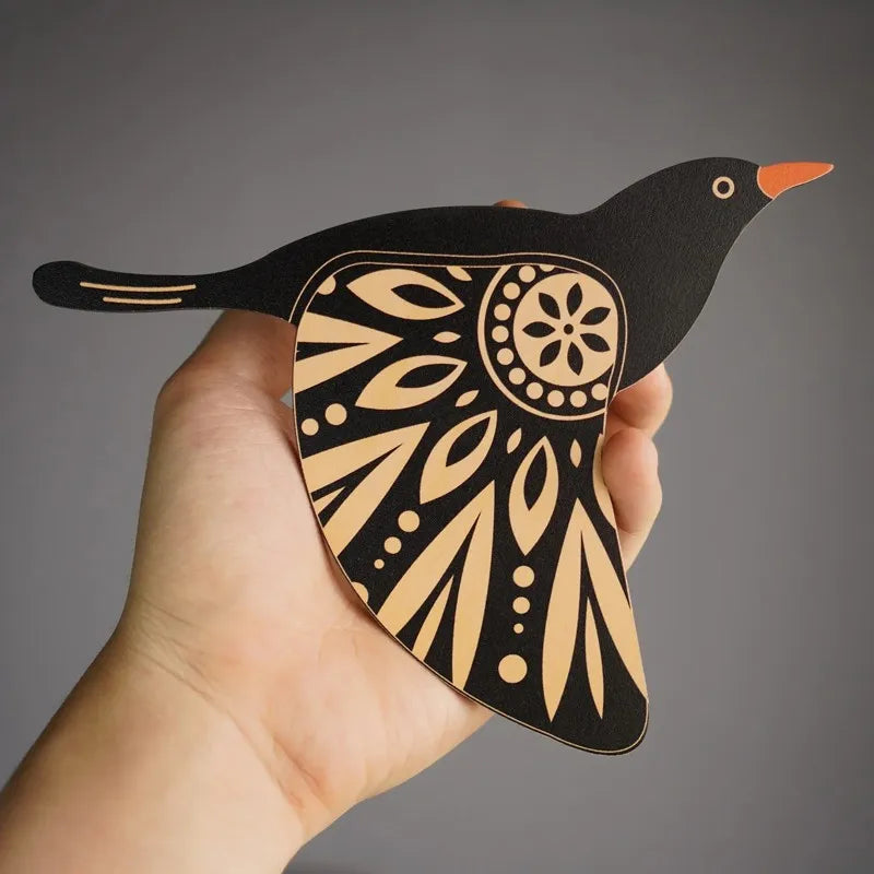 Wooden Bird Wall Sculpture Set — 5-Piece Vintage Hanging Art