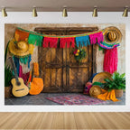 Mexican Fiesta Photo Backdrop — Cinco de Mayo Cactus & Guitar Party Banner